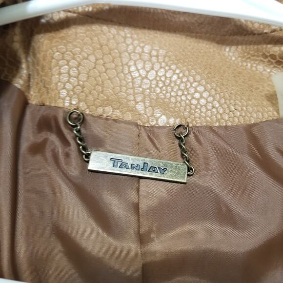 Tan Jay Brown Fax Snake Skin Zipper Front Blazer Career Casual Jacket Size 6P - Picture 8 of 10